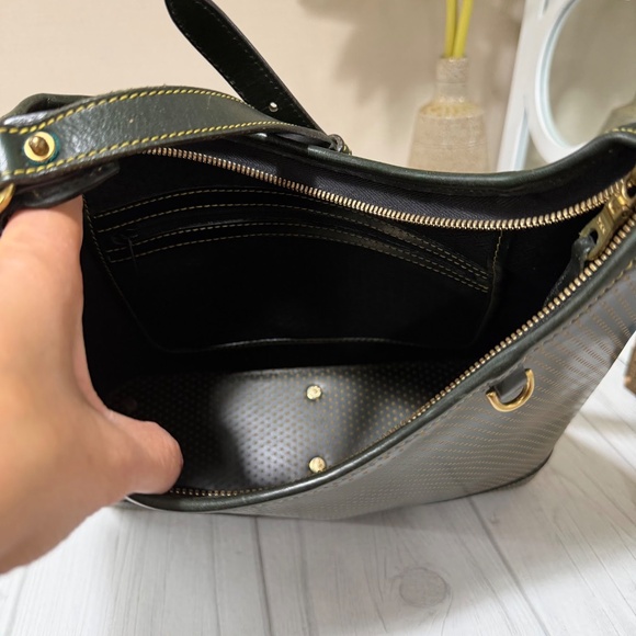 Vintage Dooney & Bourke Cabrio Green/Yellow Perforated Leather Large Hobo Bag - Picture 14 of 16